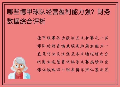 哪些德甲球队经营盈利能力强？财务数据综合评析