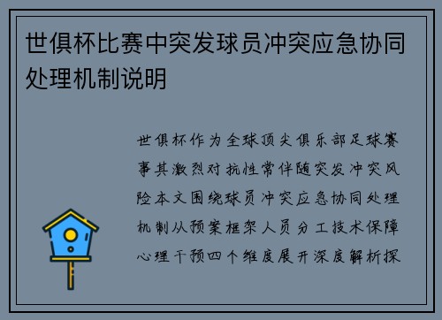 世俱杯比赛中突发球员冲突应急协同处理机制说明